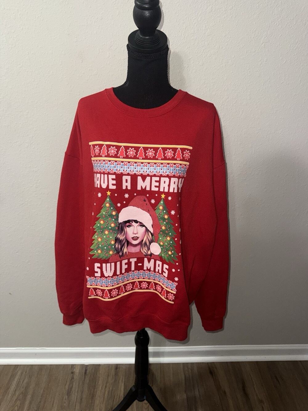 Taylor Swift Christmas Sweatshirt XL Jerzees Red Ugly Sweater Merry Swift-Mas